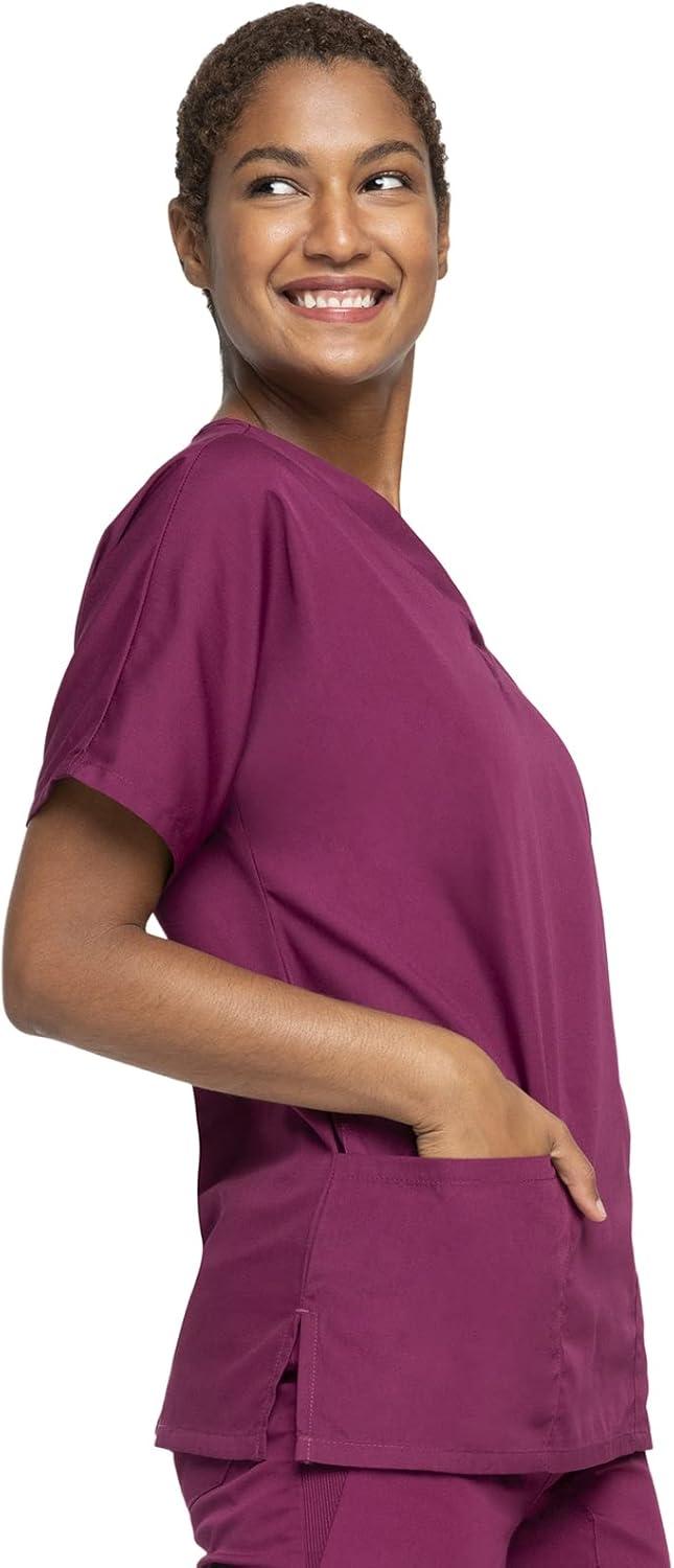 imageCherokee Scrub set for women Traditional Fit Dolman Sleeve Vneck Top 4700 Natural Rise Flare Leg Drawstring Pant 4101Wine