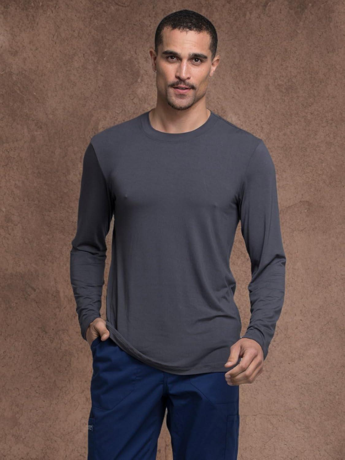 imageCherokee Scrubs Mens Long Sleeve Underscrub Knit TeeCrew Neck Stretch Durable Layering Shirt for Medical Uniforms WW700Pewter