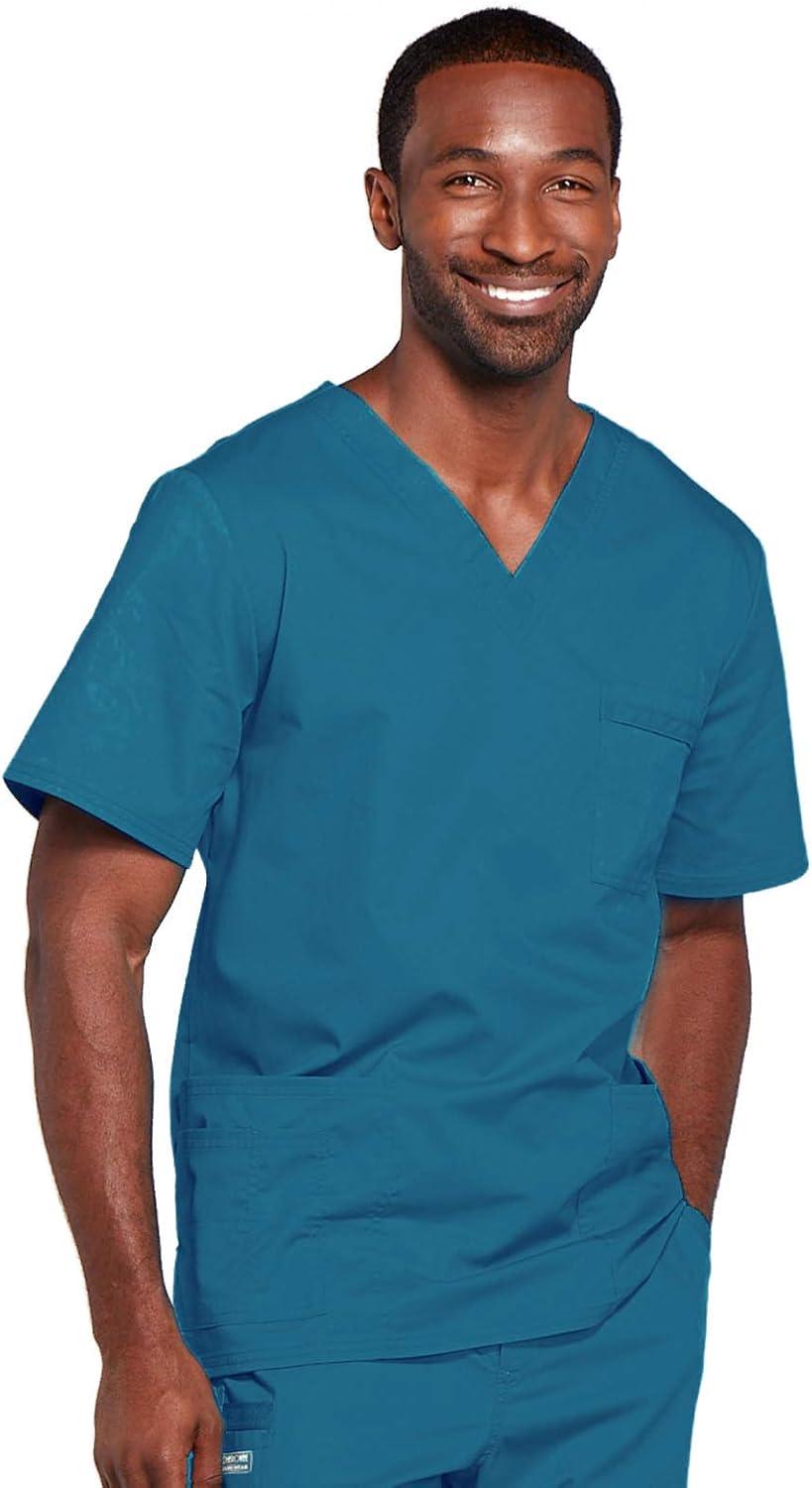 imageCherokee Scrubs for Men amp Women VNeck Scrub Top with 4 Pockets Cotton Blend Soft Stretchy Easy Care Nursing Uniform 4725Caribbean Blue