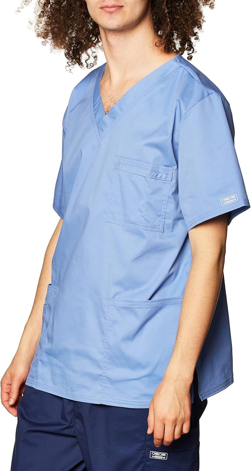 imageCherokee Scrubs for Men amp Women VNeck Scrub Top with 4 Pockets Cotton Blend Soft Stretchy Easy Care Nursing Uniform 4725Ceil