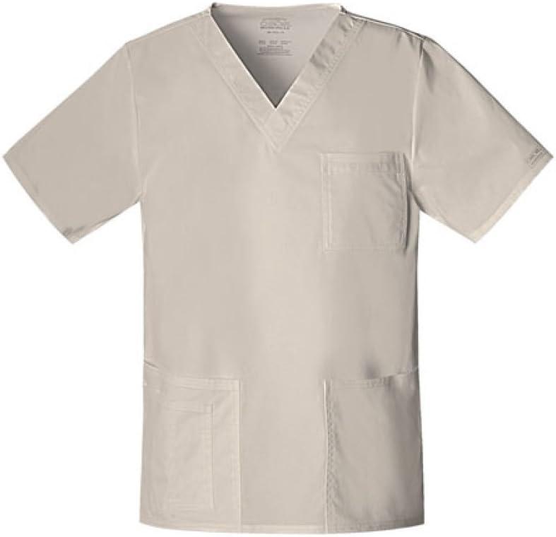imageCherokee Scrubs for Men amp Women VNeck Scrub Top with 4 Pockets Cotton Blend Soft Stretchy Easy Care Nursing Uniform 4725Khaki