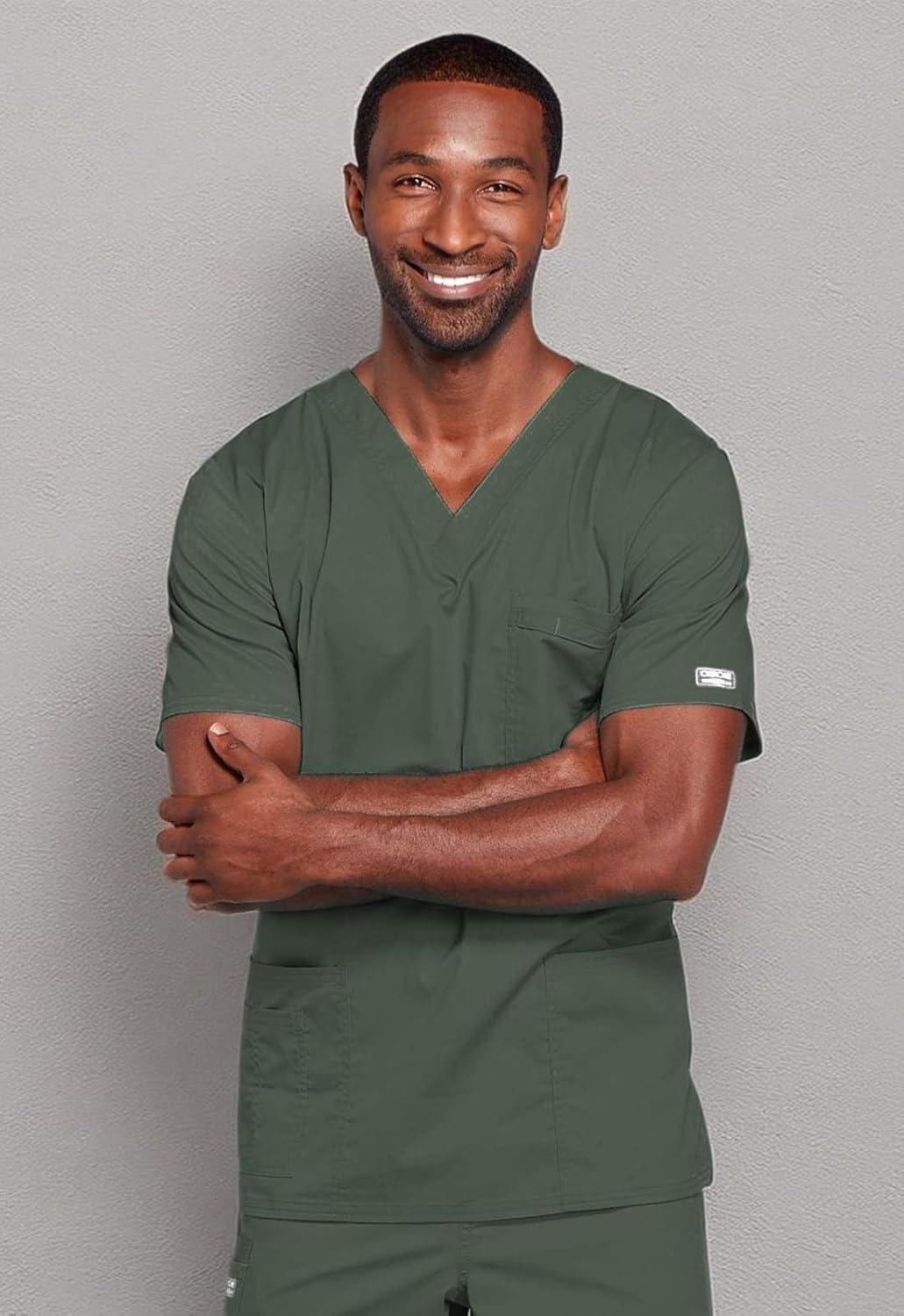 imageCherokee Scrubs for Men amp Women VNeck Scrub Top with 4 Pockets Cotton Blend Soft Stretchy Easy Care Nursing Uniform 4725Olive