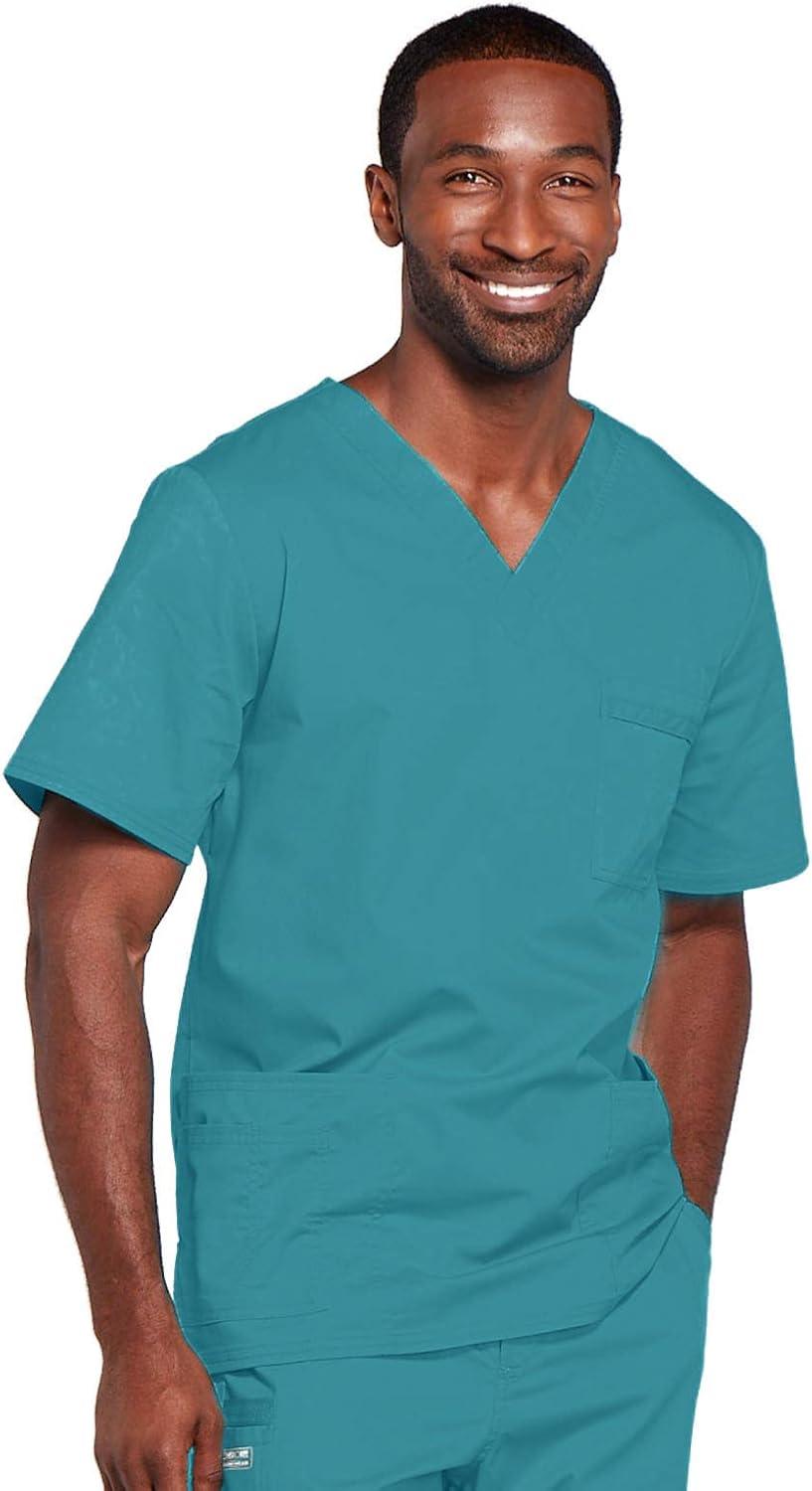 imageCherokee Scrubs for Men amp Women VNeck Scrub Top with 4 Pockets Cotton Blend Soft Stretchy Easy Care Nursing Uniform 4725Teal Blue