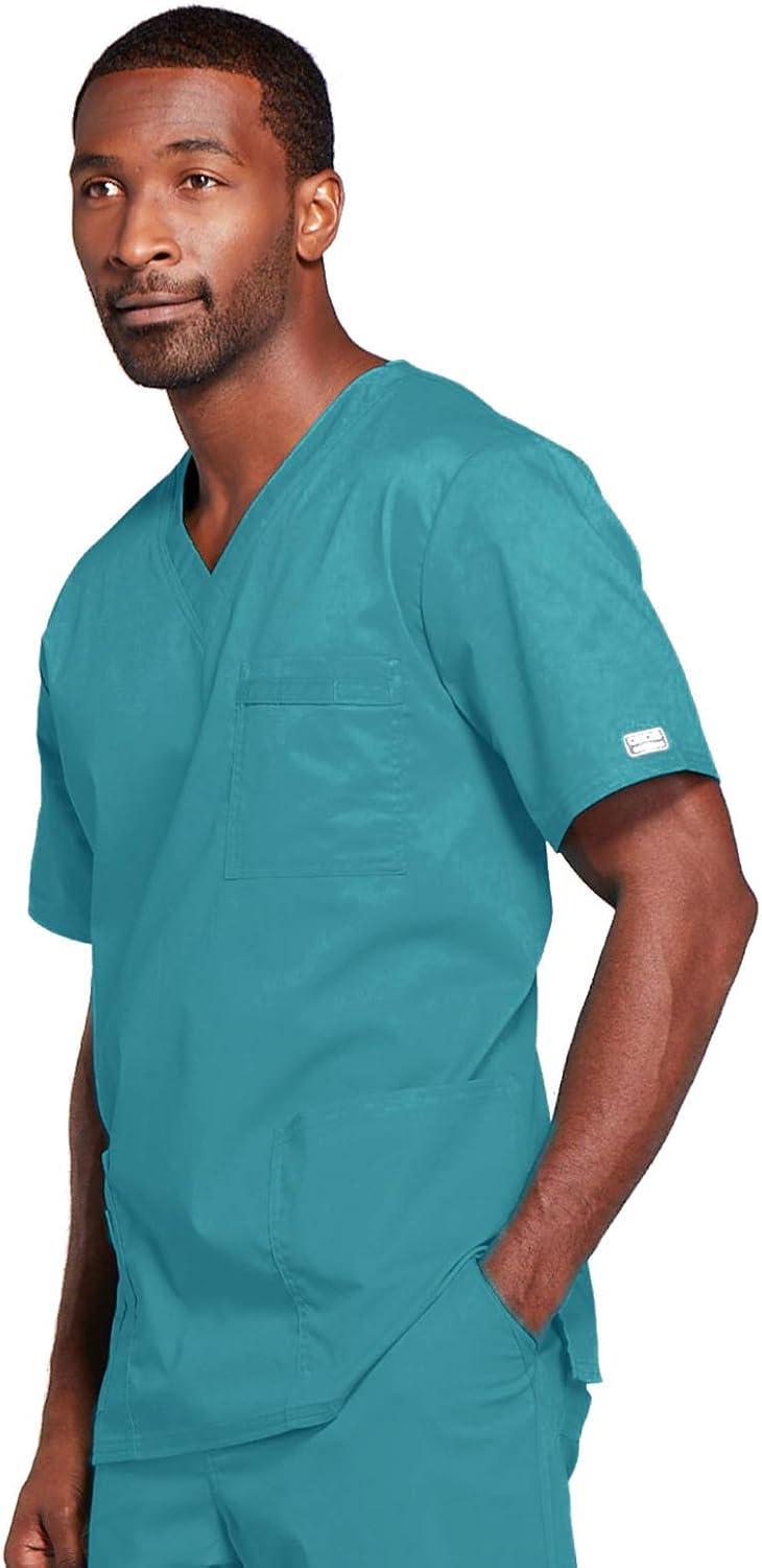 imageCherokee Scrubs for Men amp Women VNeck Scrub Top with 4 Pockets Cotton Blend Soft Stretchy Easy Care Nursing Uniform 4725Teal Blue