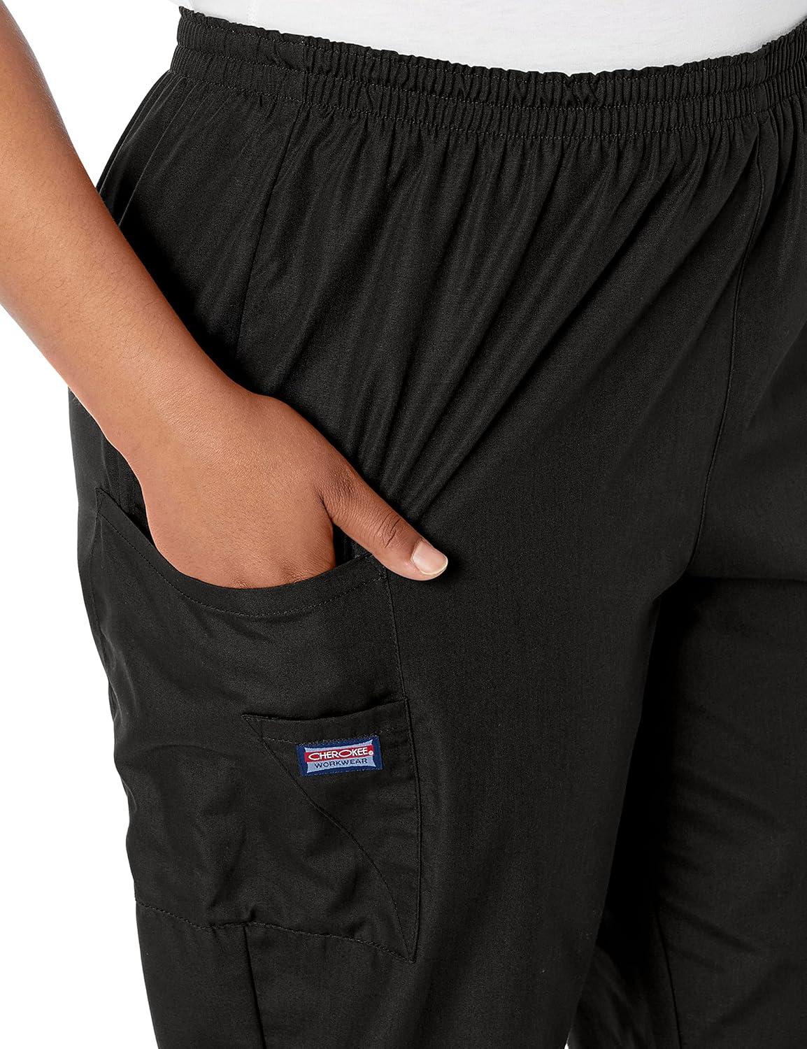 imageCherokee Scrubs for Women Cargo Pant Natural Rise Tapered PullOn Bottom with 4 Pockets Fade Resistant Fabric 4200Black