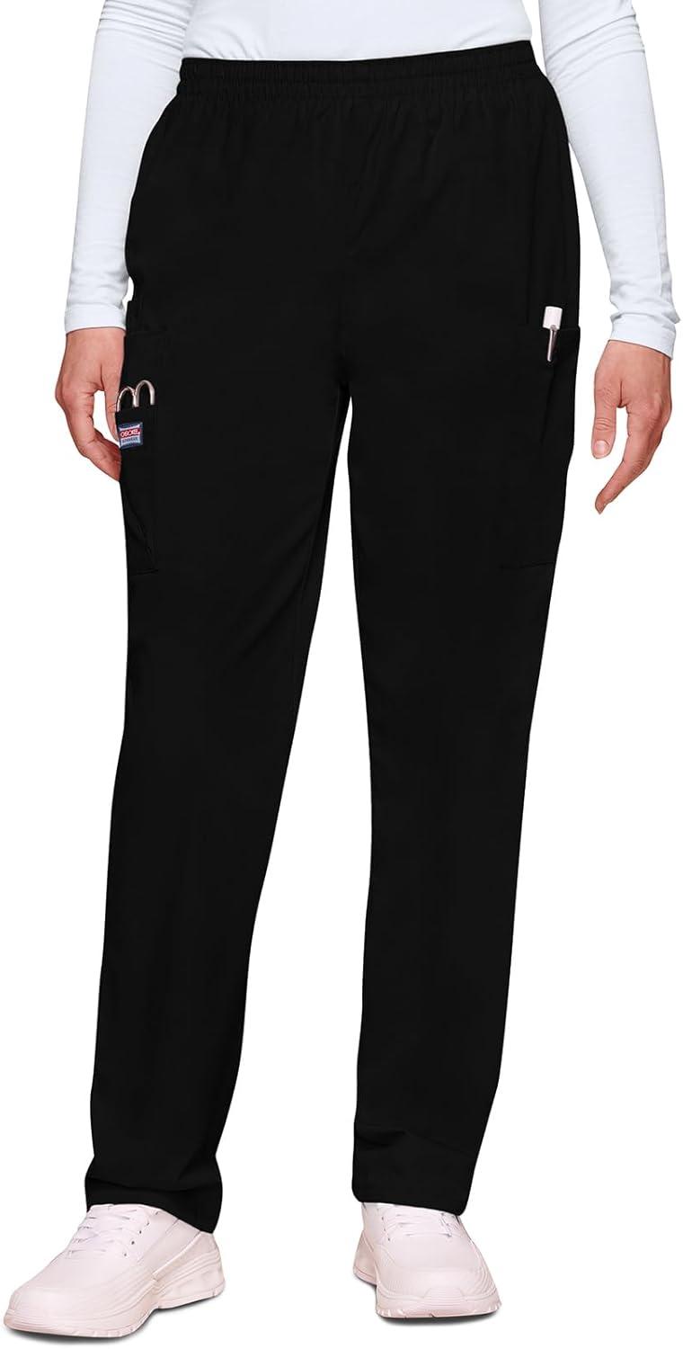 imageCherokee Scrubs for Women Cargo Pant Natural Rise Tapered PullOn Bottom with 4 Pockets Fade Resistant Fabric 4200Black
