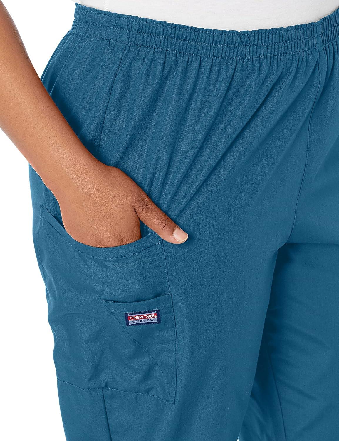 imageCherokee Scrubs for Women Cargo Pant Natural Rise Tapered PullOn Bottom with 4 Pockets Fade Resistant Fabric 4200Caribbean Blue