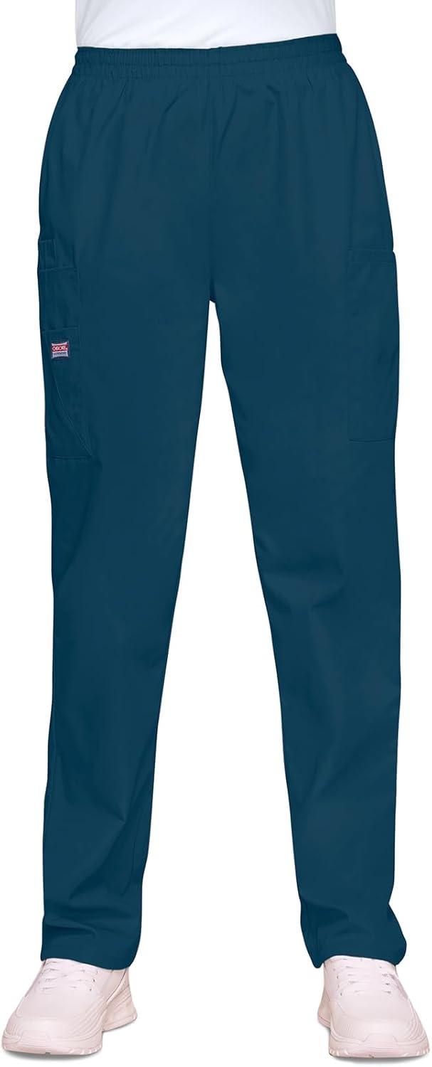 imageCherokee Scrubs for Women Cargo Pant Natural Rise Tapered PullOn Bottom with 4 Pockets Fade Resistant Fabric 4200Caribbean Blue