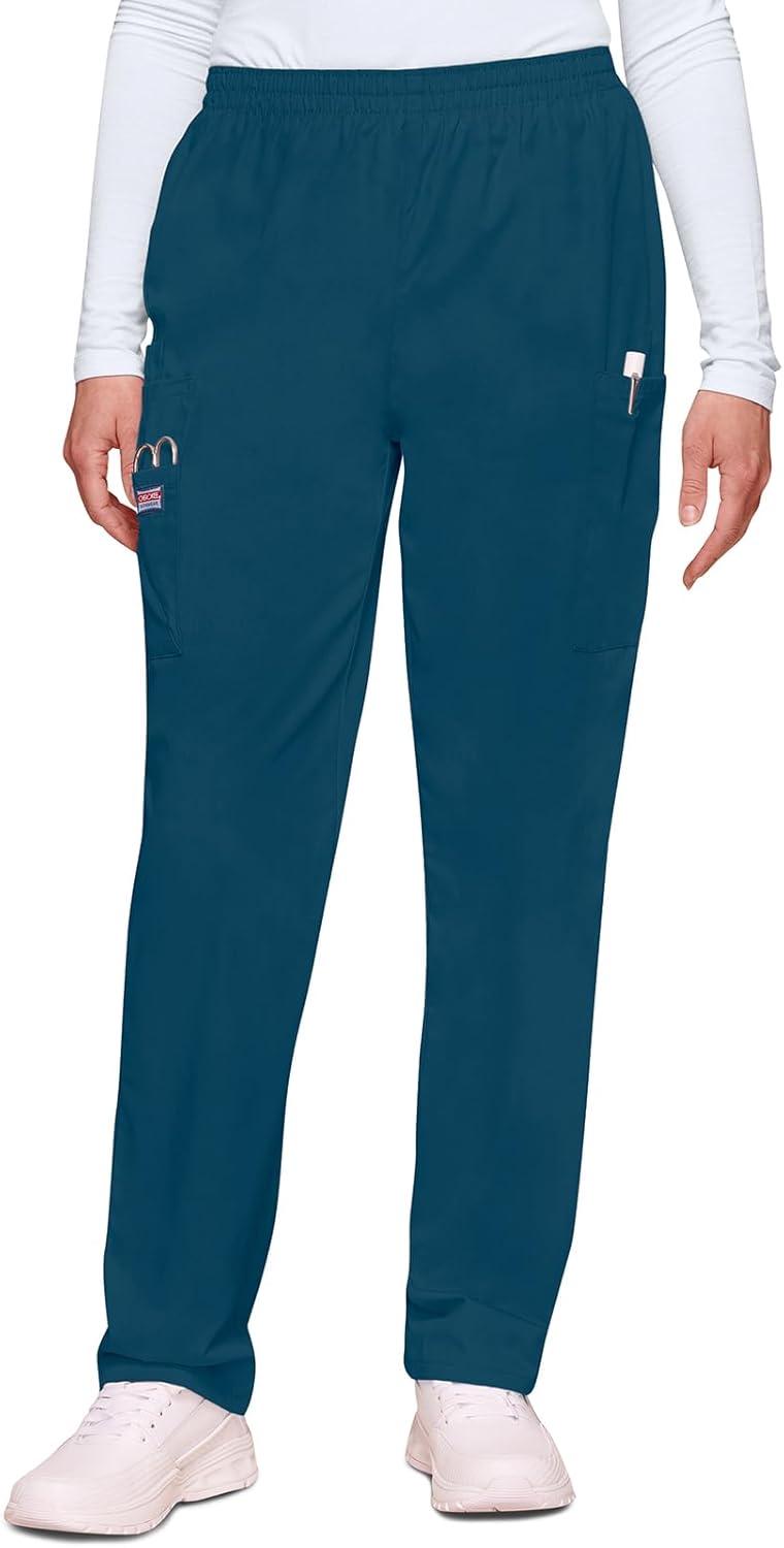 imageCherokee Scrubs for Women Cargo Pant Natural Rise Tapered PullOn Bottom with 4 Pockets Fade Resistant Fabric 4200Caribbean Blue