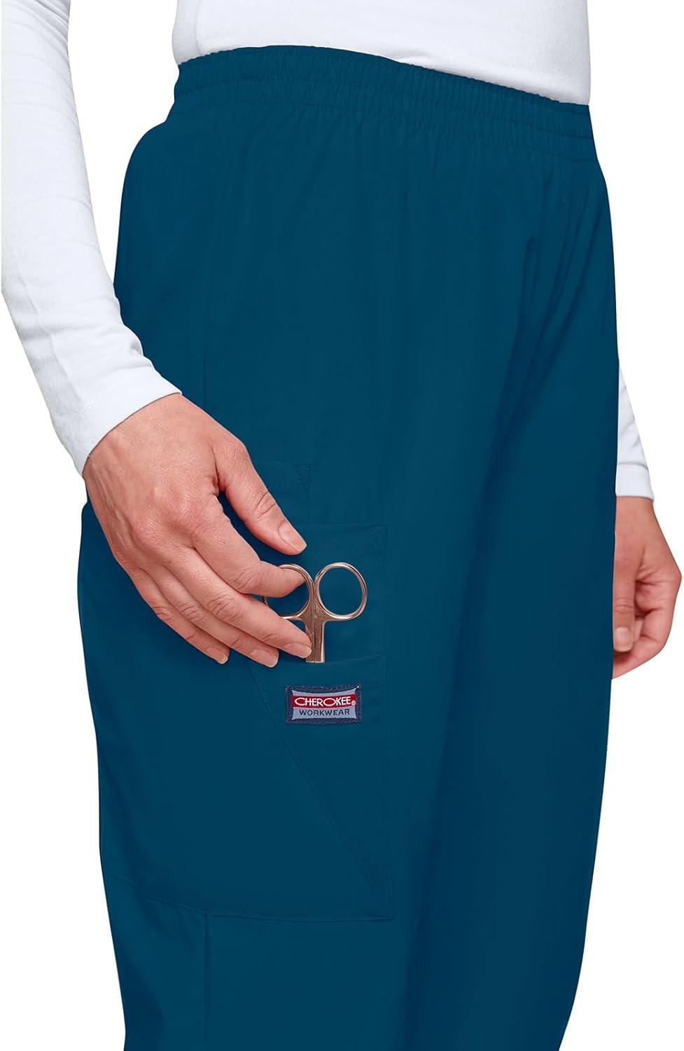 imageCherokee Scrubs for Women Cargo Pant Natural Rise Tapered PullOn Bottom with 4 Pockets Fade Resistant Fabric 4200Caribbean Blue