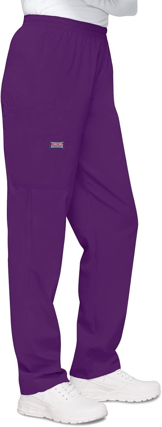 imageCherokee Scrubs for Women Cargo Pant Natural Rise Tapered PullOn Bottom with 4 Pockets Fade Resistant Fabric 4200Eggplant