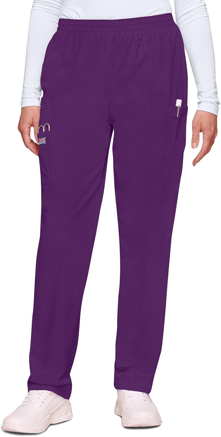 imageCherokee Scrubs for Women Cargo Pant Natural Rise Tapered PullOn Bottom with 4 Pockets Fade Resistant Fabric 4200Eggplant