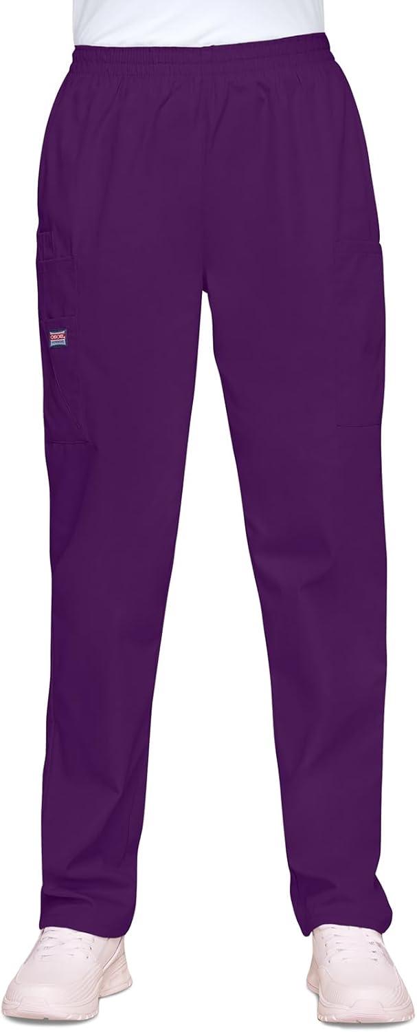 imageCherokee Scrubs for Women Cargo Pant Natural Rise Tapered PullOn Bottom with 4 Pockets Fade Resistant Fabric 4200Eggplant