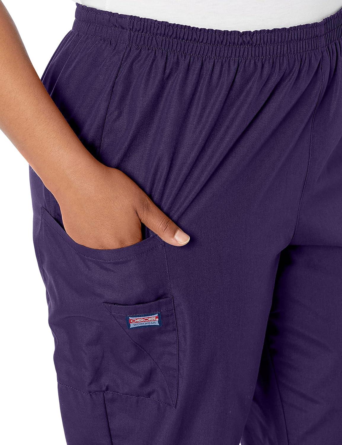 imageCherokee Scrubs for Women Cargo Pant Natural Rise Tapered PullOn Bottom with 4 Pockets Fade Resistant Fabric 4200Eggplant