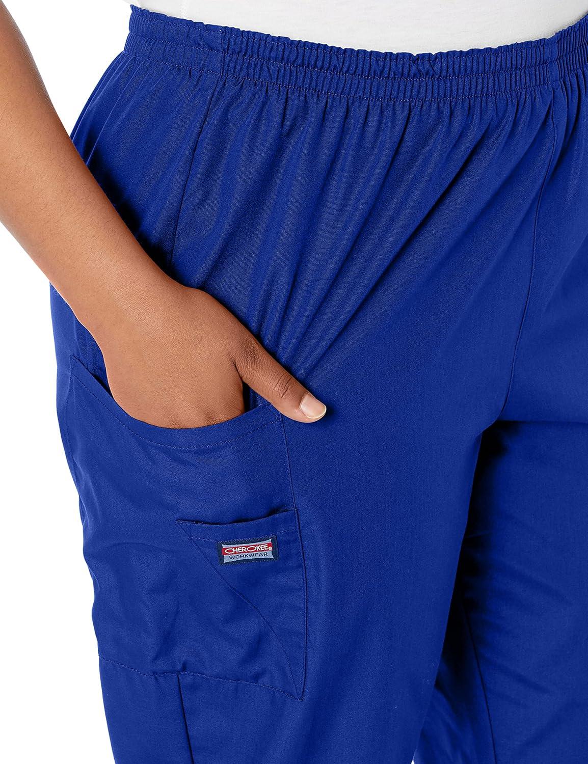 imageCherokee Scrubs for Women Cargo Pant Natural Rise Tapered PullOn Bottom with 4 Pockets Fade Resistant Fabric 4200Galaxy Blue