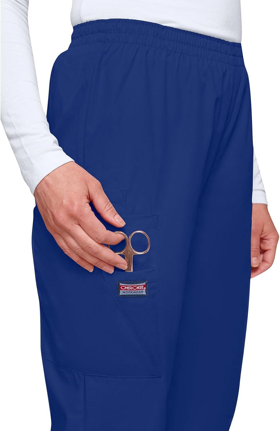imageCherokee Scrubs for Women Cargo Pant Natural Rise Tapered PullOn Bottom with 4 Pockets Fade Resistant Fabric 4200Galaxy Blue