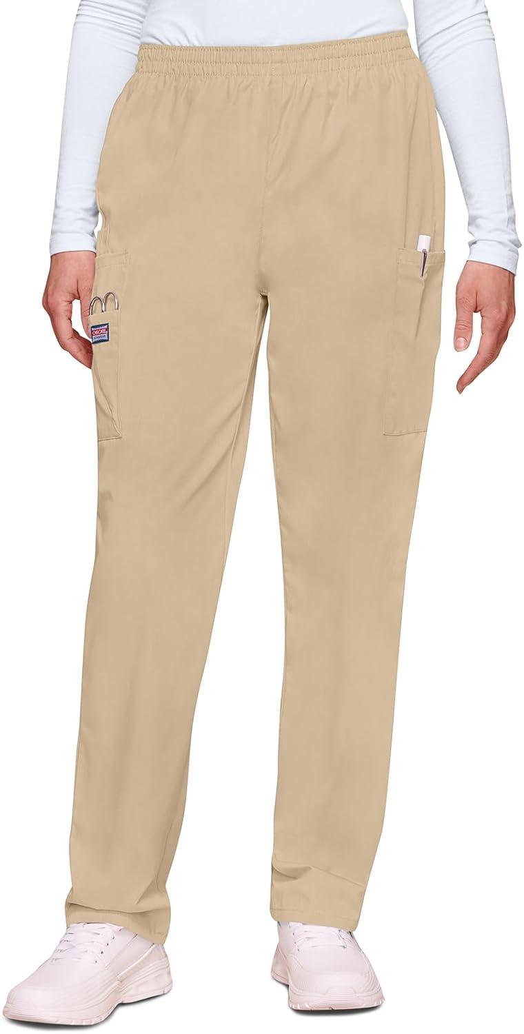 imageCherokee Scrubs for Women Cargo Pant Natural Rise Tapered PullOn Bottom with 4 Pockets Fade Resistant Fabric 4200Khaki