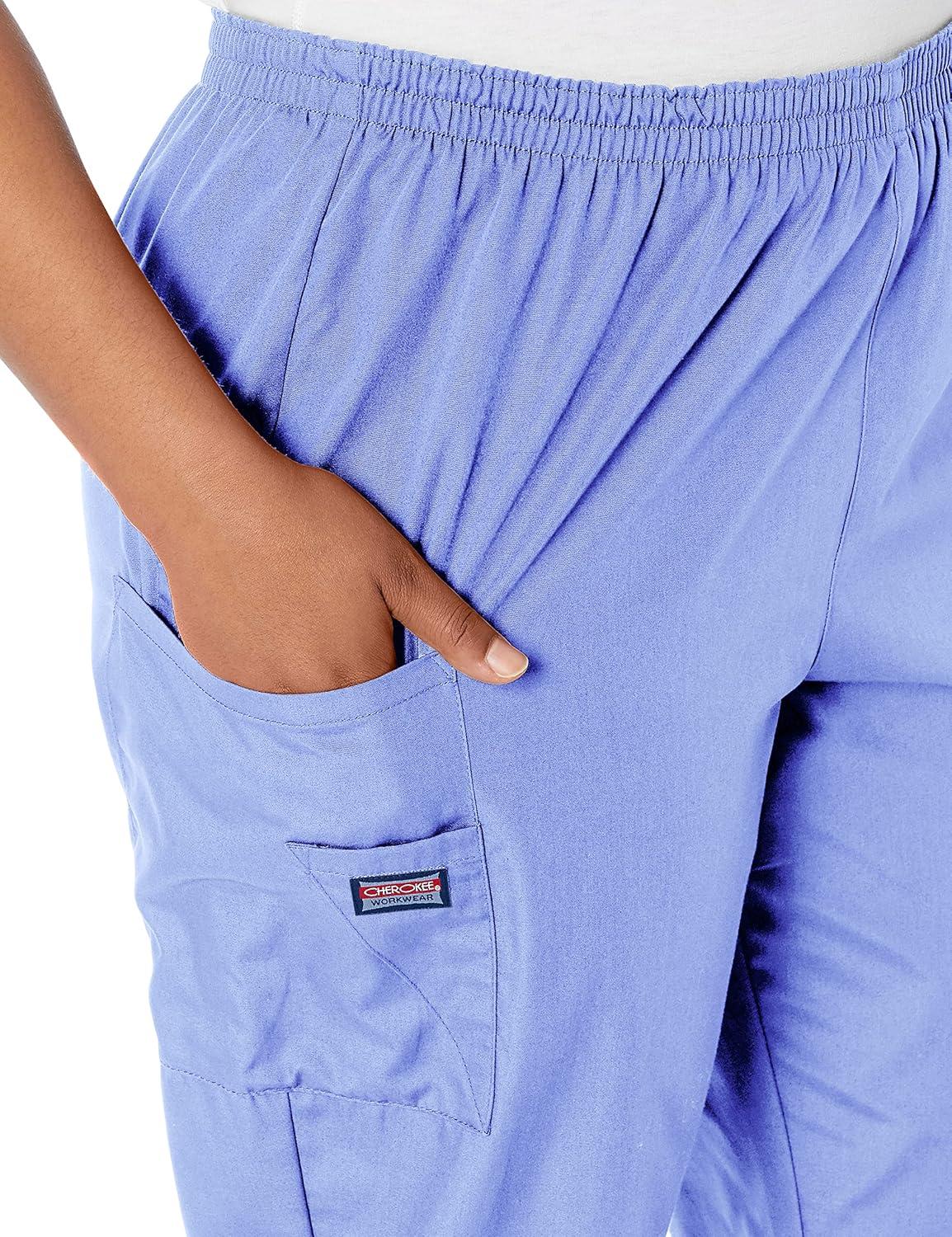 imageCherokee Scrubs for Women Cargo Pant Natural Rise Tapered PullOn Bottom with 4 Pockets Fade Resistant Fabric 4200Navy