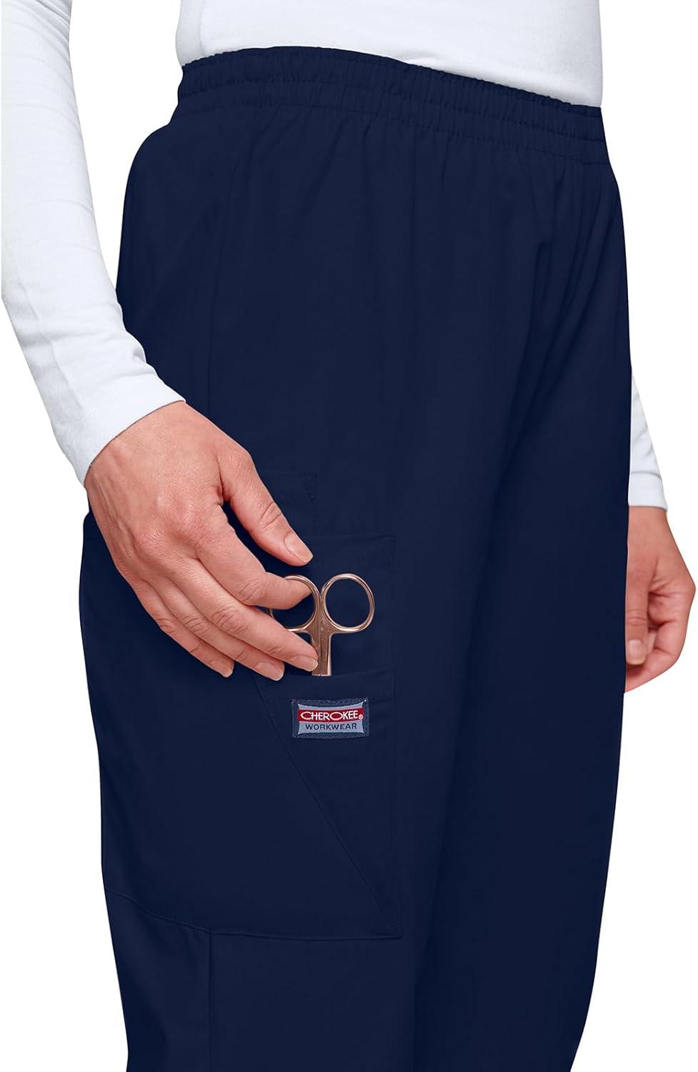 imageCherokee Scrubs for Women Cargo Pant Natural Rise Tapered PullOn Bottom with 4 Pockets Fade Resistant Fabric 4200Navy