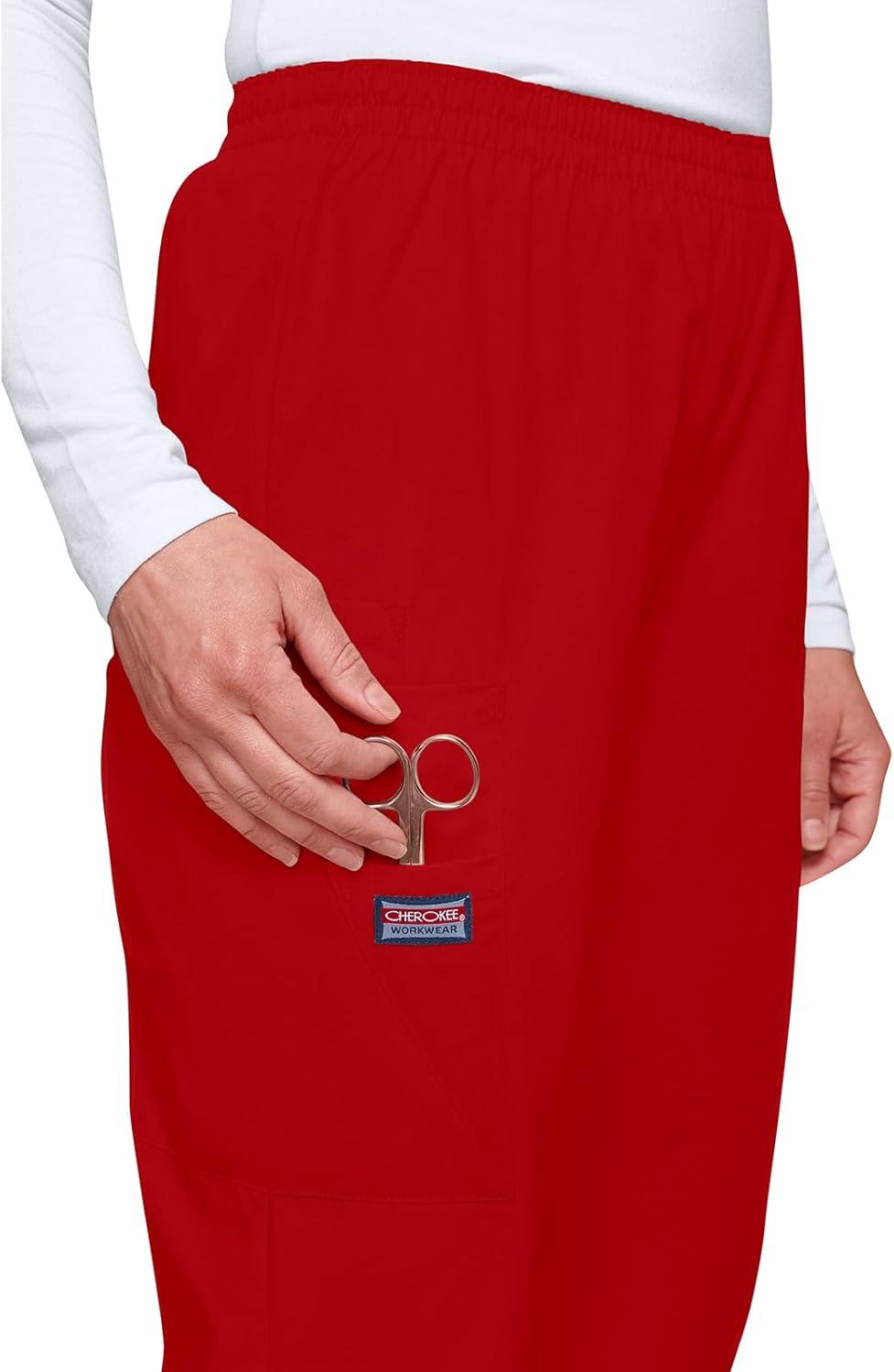 imageCherokee Scrubs for Women Cargo Pant Natural Rise Tapered PullOn Bottom with 4 Pockets Fade Resistant Fabric 4200Red