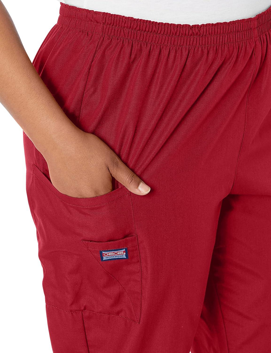 imageCherokee Scrubs for Women Cargo Pant Natural Rise Tapered PullOn Bottom with 4 Pockets Fade Resistant Fabric 4200Red