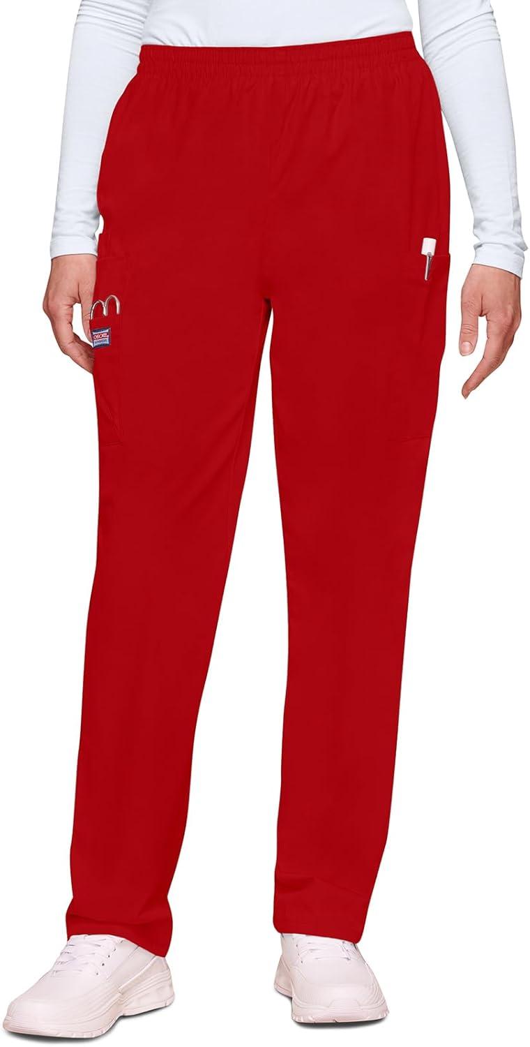 imageCherokee Scrubs for Women Cargo Pant Natural Rise Tapered PullOn Bottom with 4 Pockets Fade Resistant Fabric 4200Red