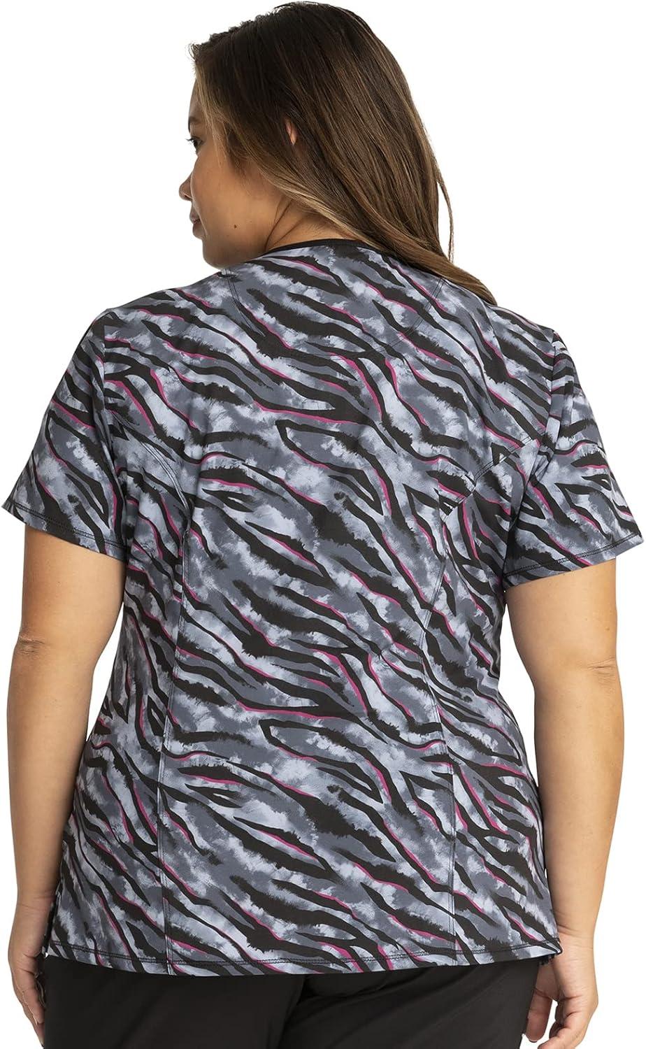 imageCherokee Scrubs for Women Mock Print Wrap Scrub Top 3 Pockets RibKnit Detail Side Vents Medical Uniform CK608Wild for Tie Dye