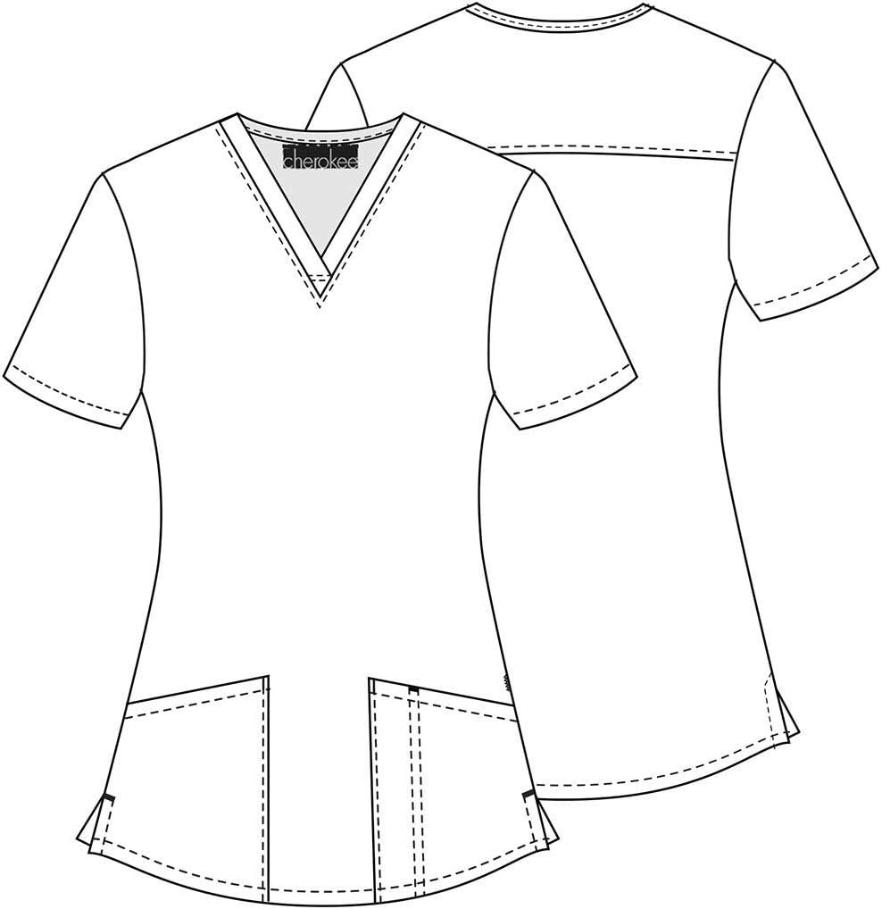 imageCherokee Scrubs for Women VNeck Printed Scrub Top Modern Classic Fit with 3 Pockets Shaping Darts amp Side Vents CK664Go With the Float