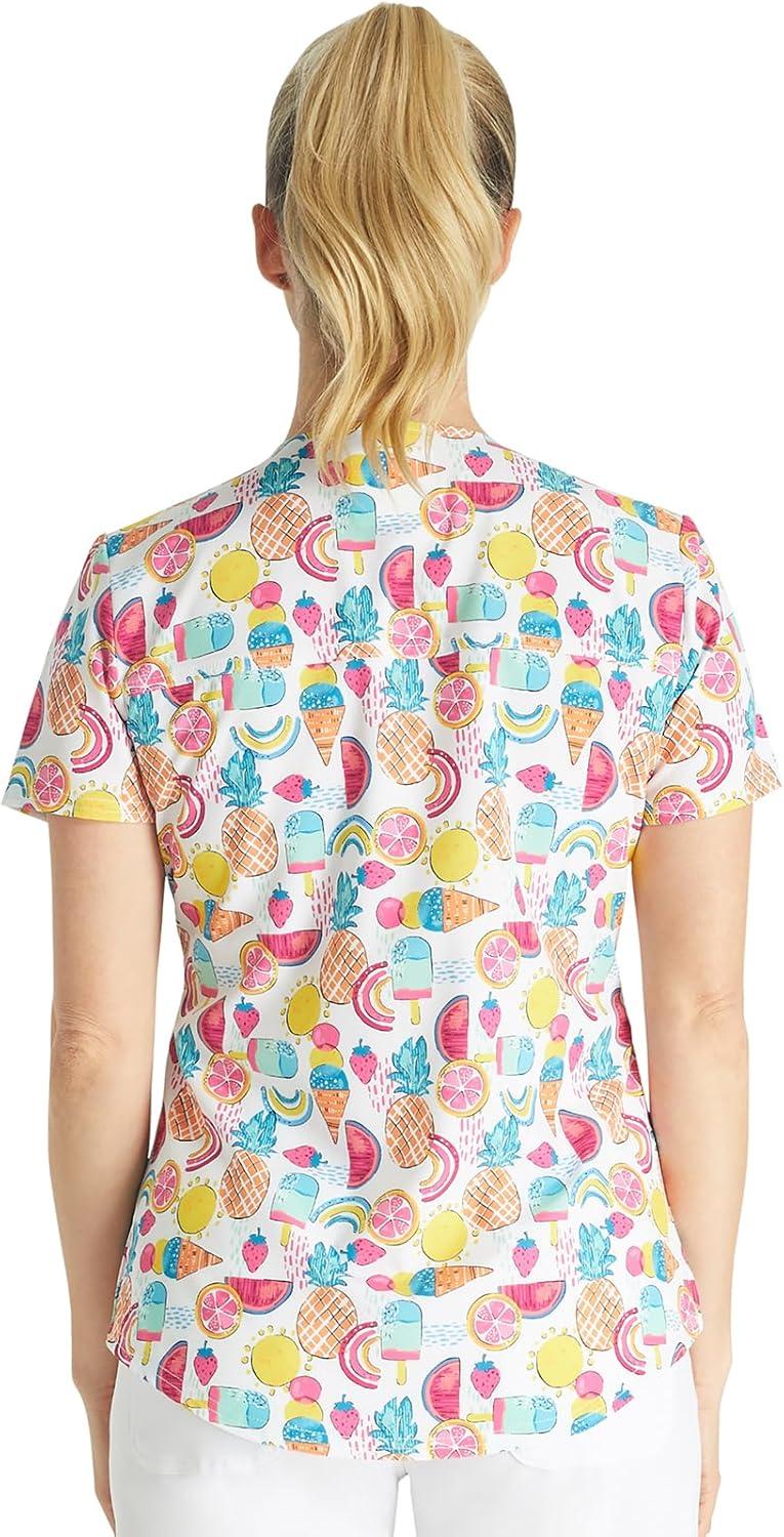 imageCherokee Scrubs for Women VNeck Printed Scrub Top Modern Classic Fit with 3 Pockets Shaping Darts amp Side Vents CK664Sweet Vibes