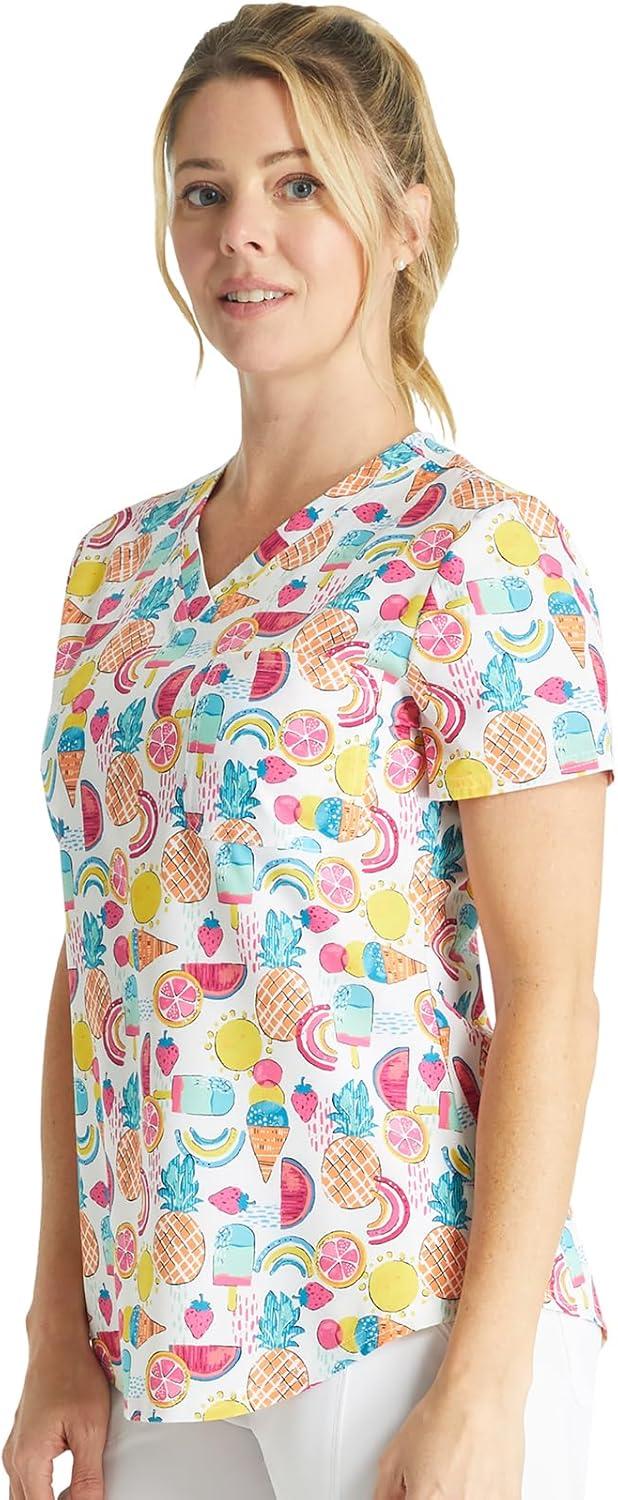 imageCherokee Scrubs for Women VNeck Printed Scrub Top Modern Classic Fit with 3 Pockets Shaping Darts amp Side Vents CK664Sweet Vibes