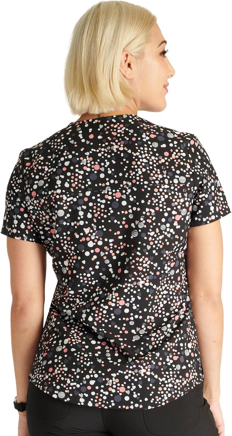 imageCherokee Scrubs for Women VNeck Printed Scrub Top Modern Classic Fit with 3 Pockets Shaping Darts amp Side Vents CK664Sweetheart Geo