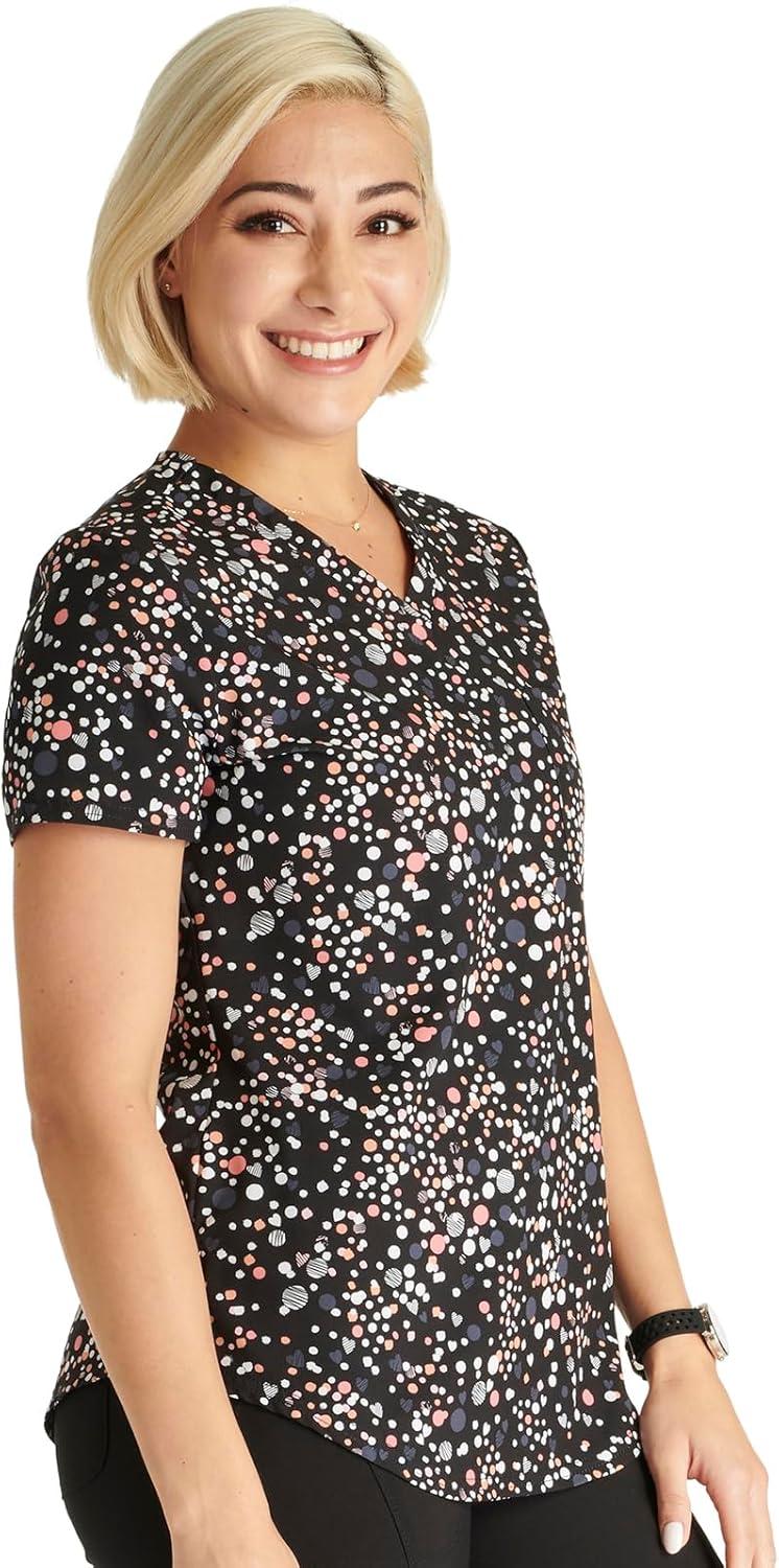 imageCherokee Scrubs for Women VNeck Printed Scrub Top Modern Classic Fit with 3 Pockets Shaping Darts amp Side Vents CK664Sweetheart Geo