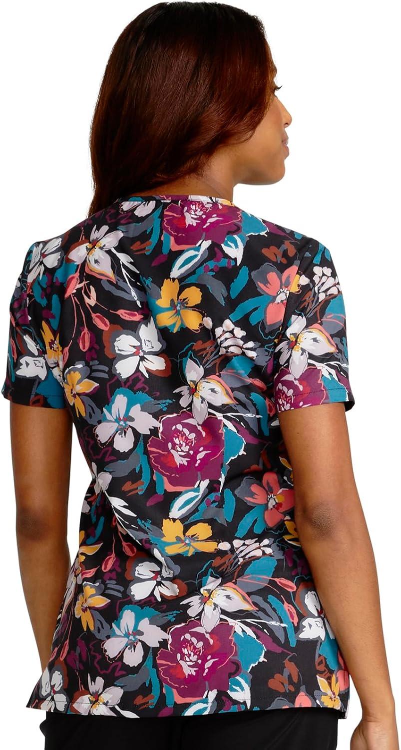 imageCherokee Scrubs for Women VNeck Printed Top Modern Classic Fit with 3 Pockets Knit Details amp Side Vents CK678Artful Blooms
