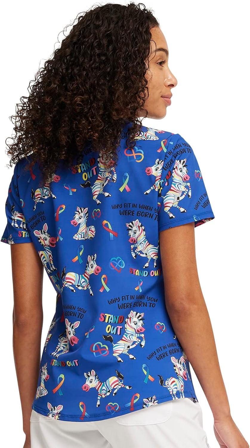 imageCherokee Scrubs for Women VNeck Printed Top Modern Classic Fit with 3 Pockets Knit Details amp Side Vents CK678Born to Stand Out