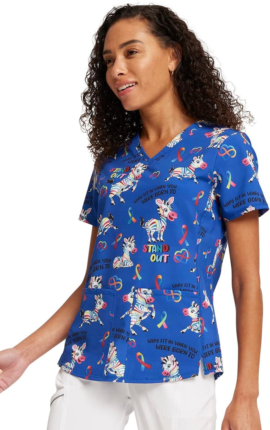 imageCherokee Scrubs for Women VNeck Printed Top Modern Classic Fit with 3 Pockets Knit Details amp Side Vents CK678Born to Stand Out