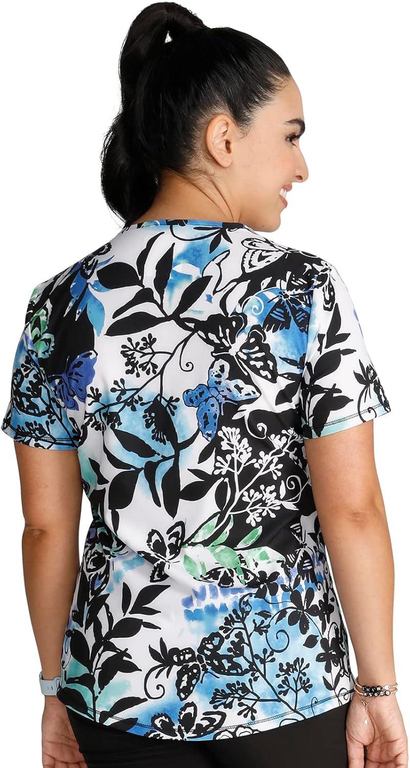 imageCherokee Scrubs for Women VNeck Printed Top Modern Classic Fit with 3 Pockets Knit Details amp Side Vents CK678Brushy Botanical