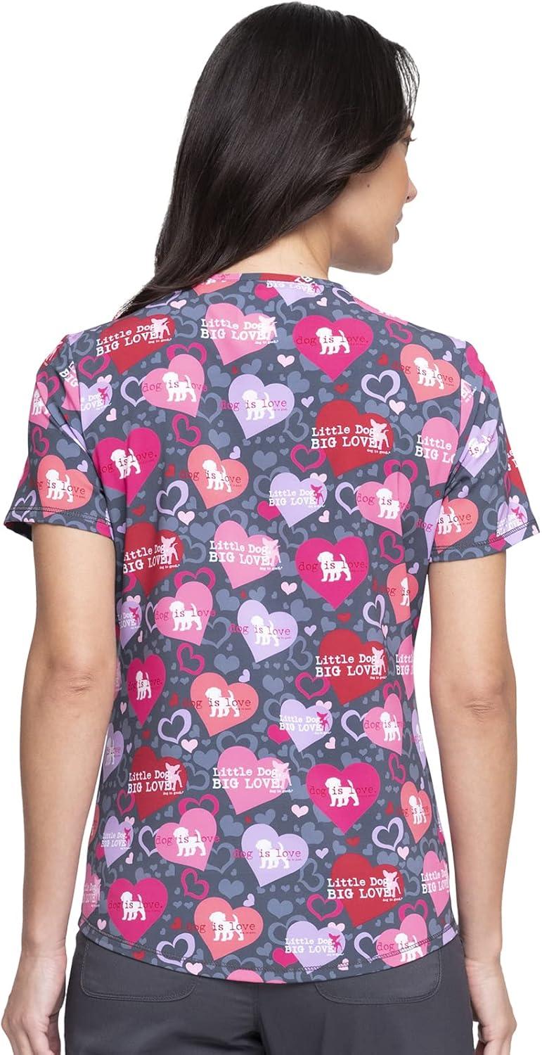 imageCherokee Scrubs for Women VNeck Printed Top Modern Classic Fit with 3 Pockets Knit Details amp Side Vents CK678Dog is Love