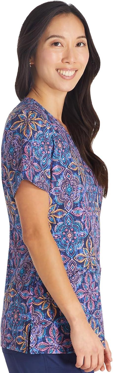 imageCherokee Scrubs for Women VNeck Printed Top Modern Classic Fit with 3 Pockets Knit Details amp Side Vents CK678One in a Medallion
