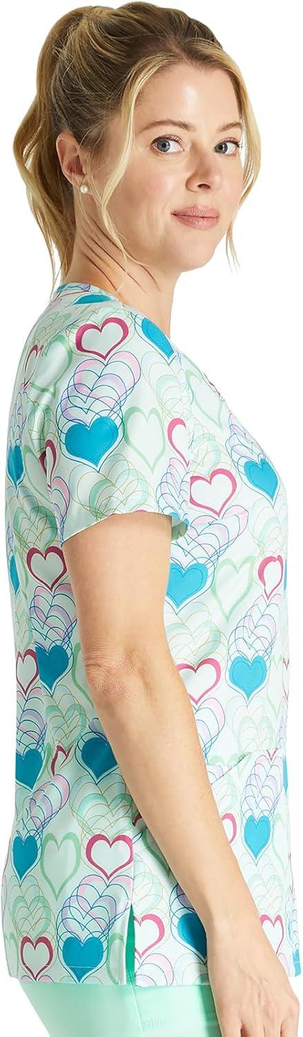 imageCherokee Scrubs for Women VNeck Printed Top Modern Classic Fit with 3 Pockets Knit Details amp Side Vents CK678Retro Romance