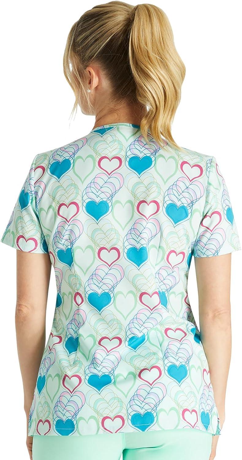 imageCherokee Scrubs for Women VNeck Printed Top Modern Classic Fit with 3 Pockets Knit Details amp Side Vents CK678Retro Romance