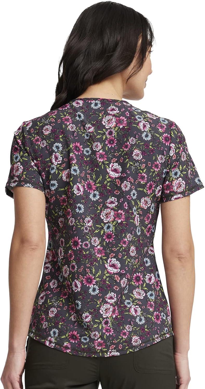 imageCherokee Scrubs for Women VNeck Printed Top Modern Classic Fit with 3 Pockets Knit Details amp Side Vents CK678Romantic Garden