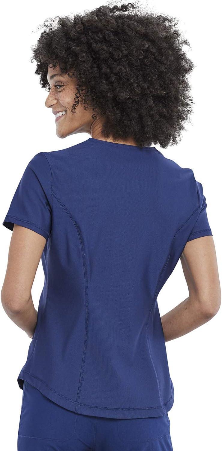 imageCherokee Scrubs for Women VNeck Top Tuckable Contemporary Fit Top Stretch Knit MoistureWicking Shirttail Hem CK819Navy