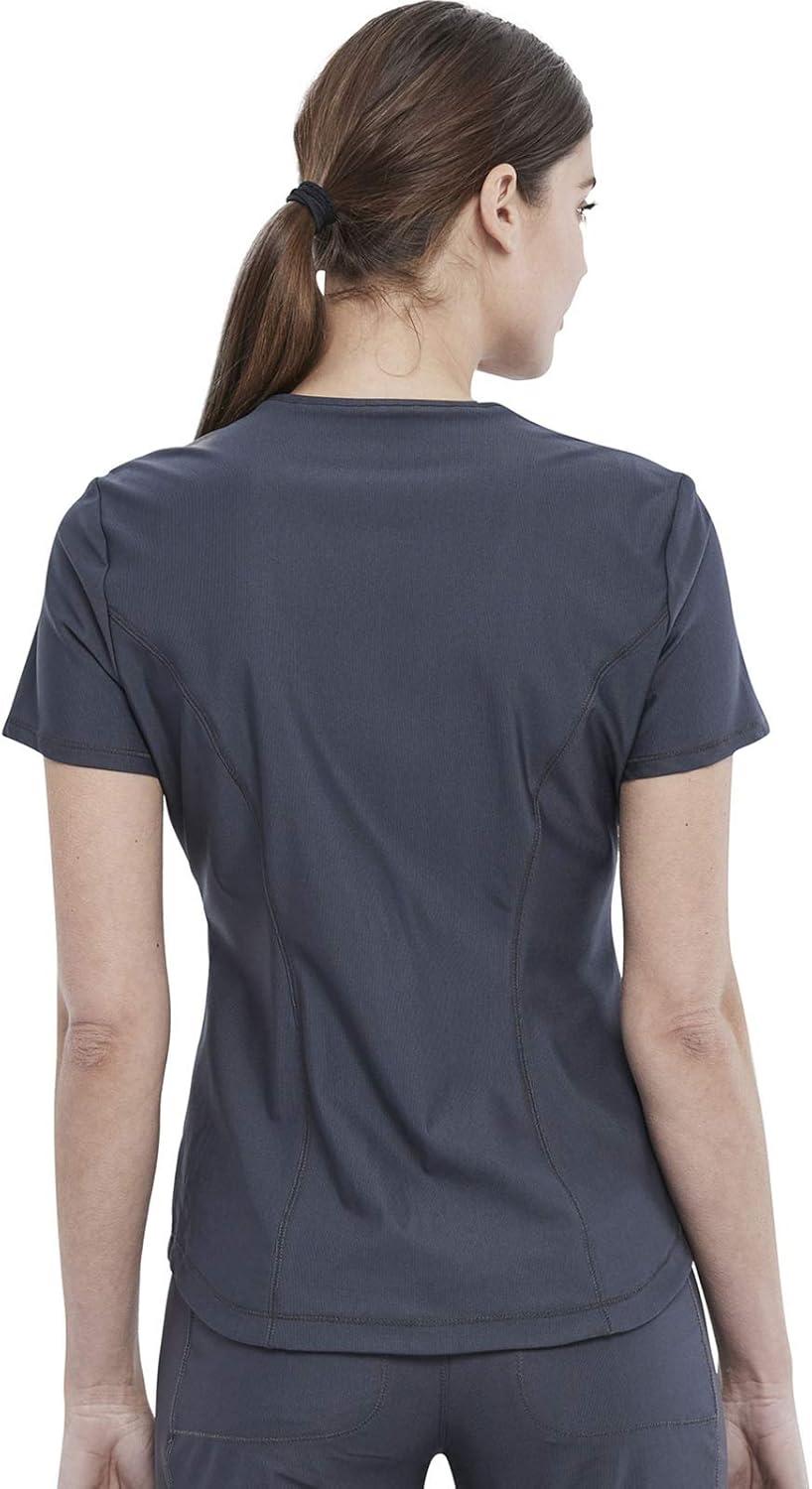 imageCherokee Scrubs for Women VNeck Top Tuckable Contemporary Fit Top Stretch Knit MoistureWicking Shirttail Hem CK819Pewter