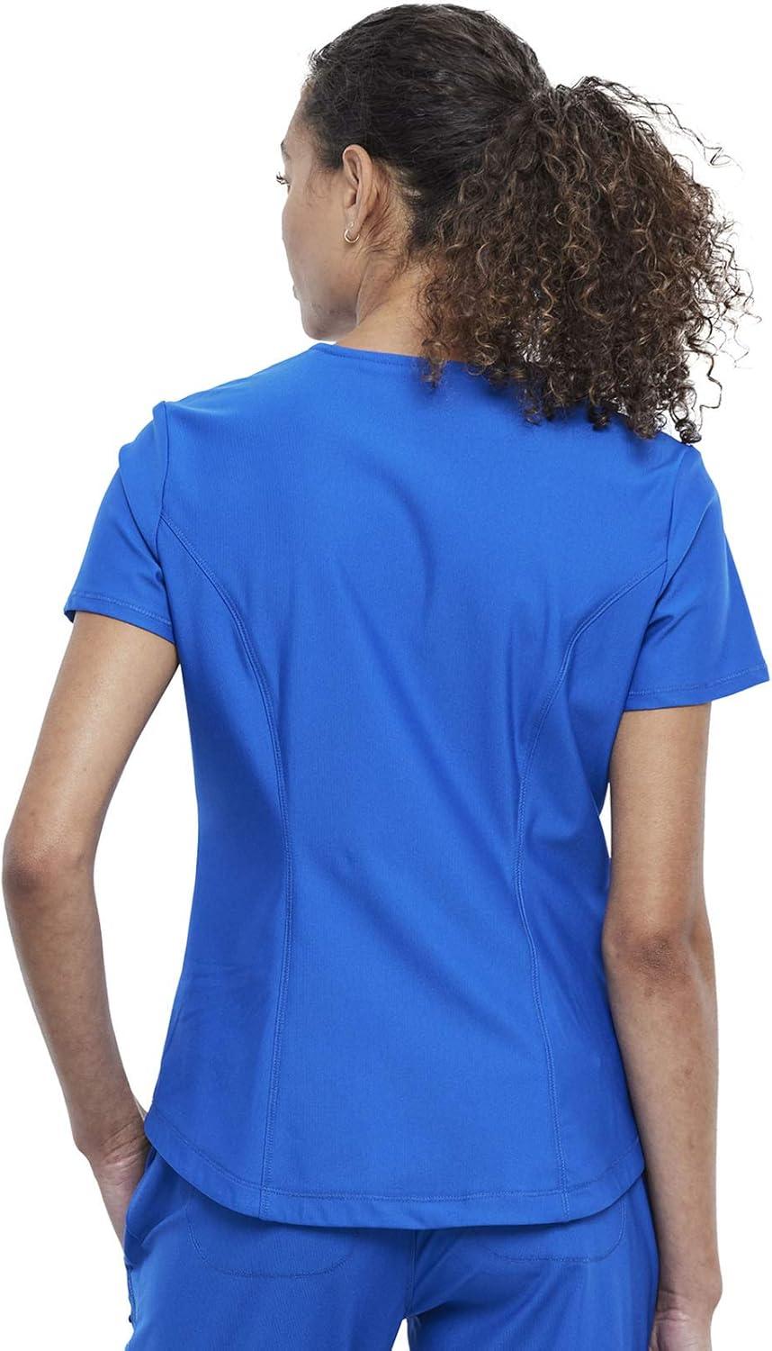 imageCherokee Scrubs for Women VNeck Top Tuckable Contemporary Fit Top Stretch Knit MoistureWicking Shirttail Hem CK819Royal