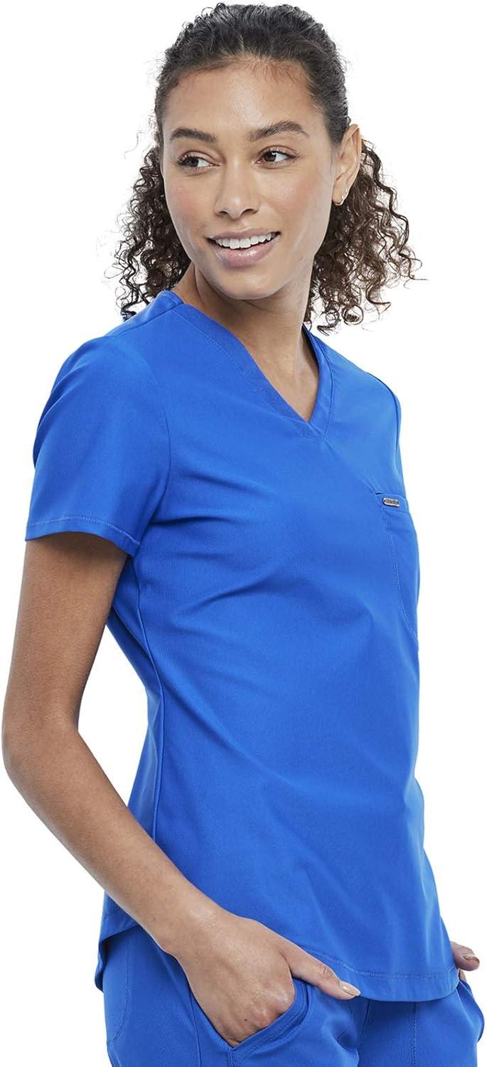 imageCherokee Scrubs for Women VNeck Top Tuckable Contemporary Fit Top Stretch Knit MoistureWicking Shirttail Hem CK819Royal