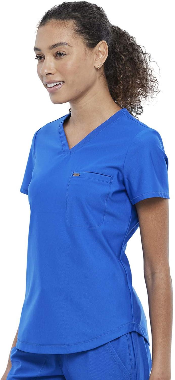 imageCherokee Scrubs for Women VNeck Top Tuckable Contemporary Fit Top Stretch Knit MoistureWicking Shirttail Hem CK819Royal
