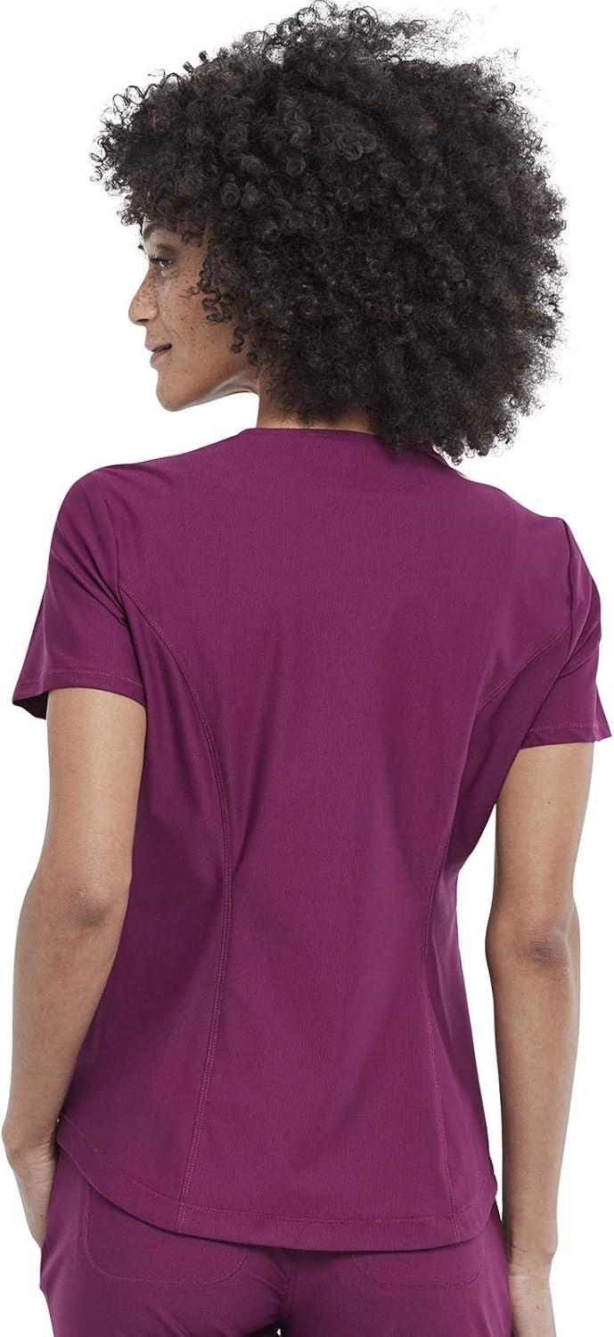 imageCherokee Scrubs for Women VNeck Top Tuckable Contemporary Fit Top Stretch Knit MoistureWicking Shirttail Hem CK819Wine