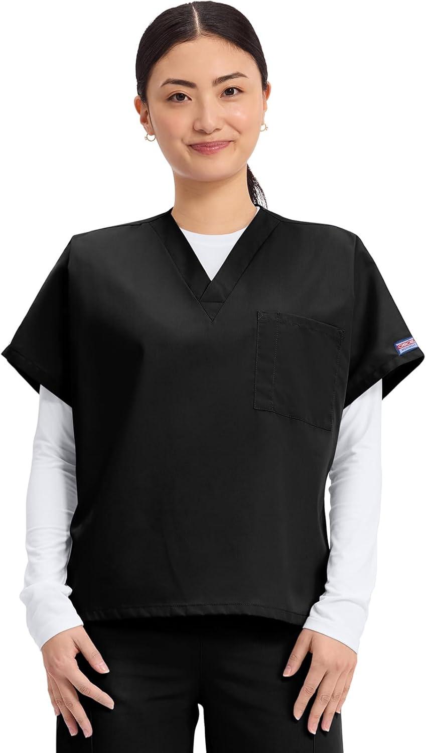 imageCherokee Scrubs for Women and Men Unisex VNeck Tunic Nursing Scrub Top with Chest Pocket Tuckable Durable Fabric 4777Black