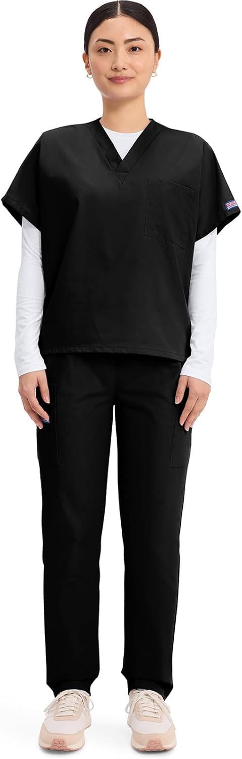 imageCherokee Scrubs for Women and Men Unisex VNeck Tunic Nursing Scrub Top with Chest Pocket Tuckable Durable Fabric 4777Black
