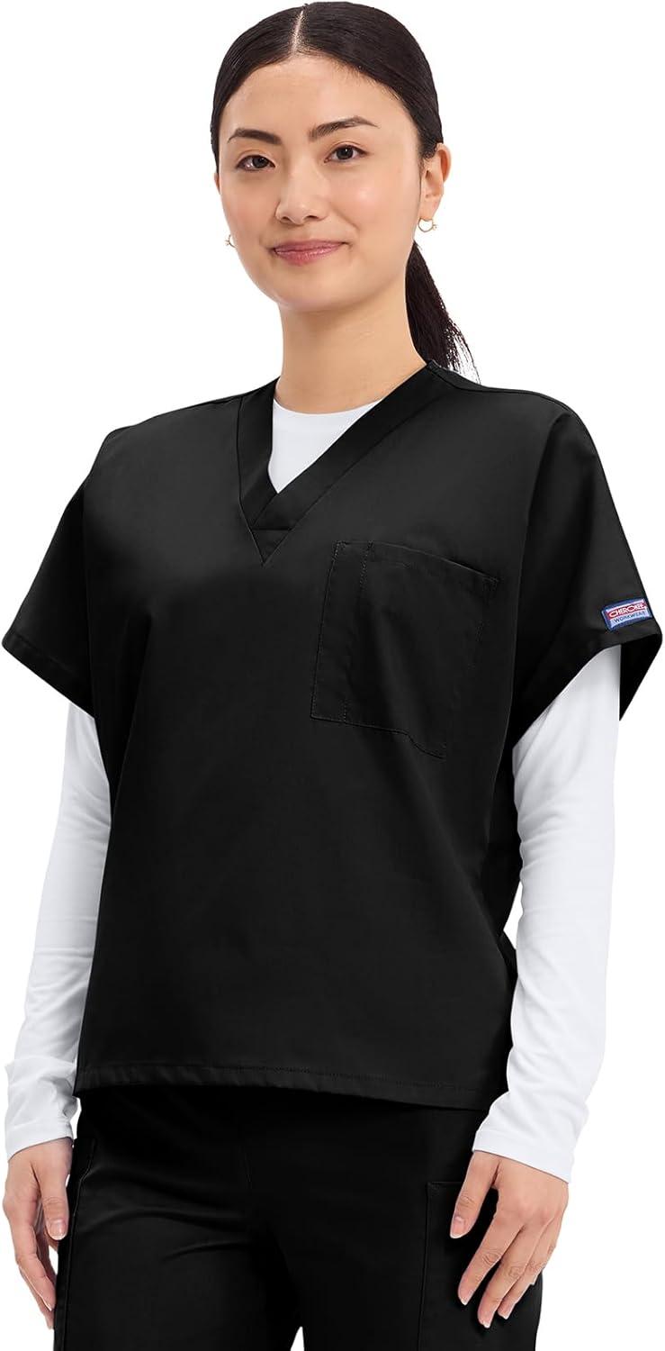 imageCherokee Scrubs for Women and Men Unisex VNeck Tunic Nursing Scrub Top with Chest Pocket Tuckable Durable Fabric 4777Black